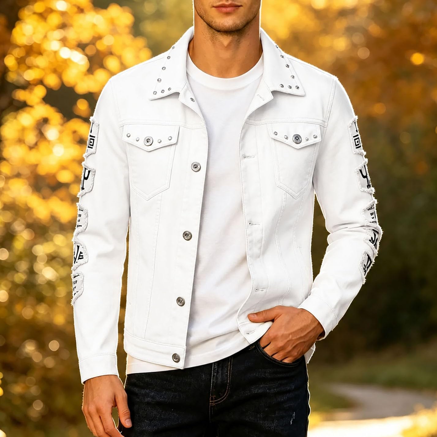 Generisch KnöPfe FüR Strickjacke Jeansjacken Herbstmode Used Look Jeansmantel mit Streetwear Oberbekleidung