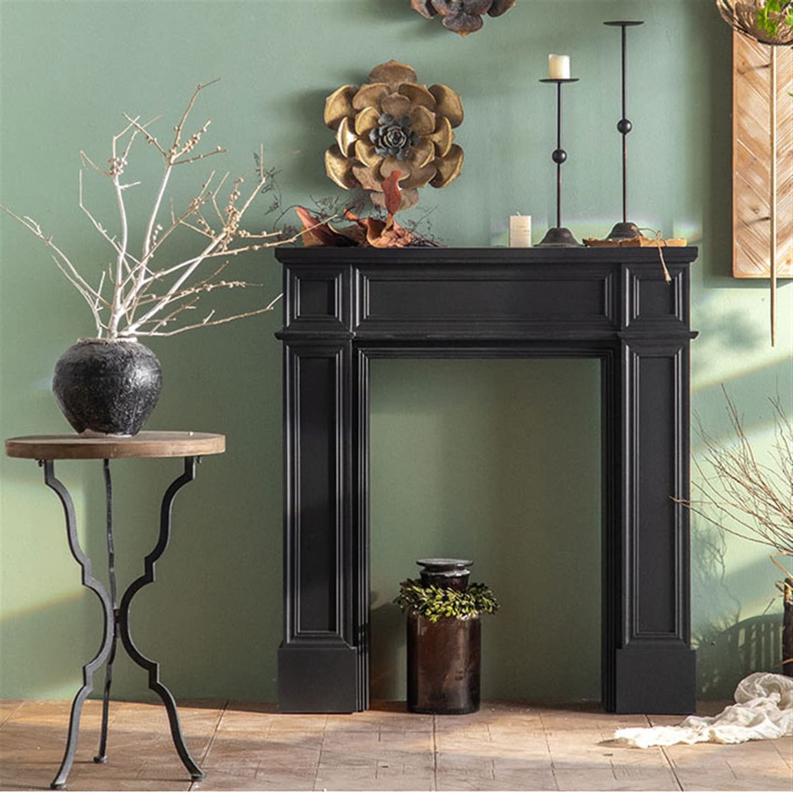 WAOCEO Dekorative Kaminkonsole, Moderne elektrische Kamin-Ofen-Einfassung, Holzhaus, dekorative Schrank-Einfassung, schwarz Kaminumrandung Kamingehäuse (Size : L) Baumarkt