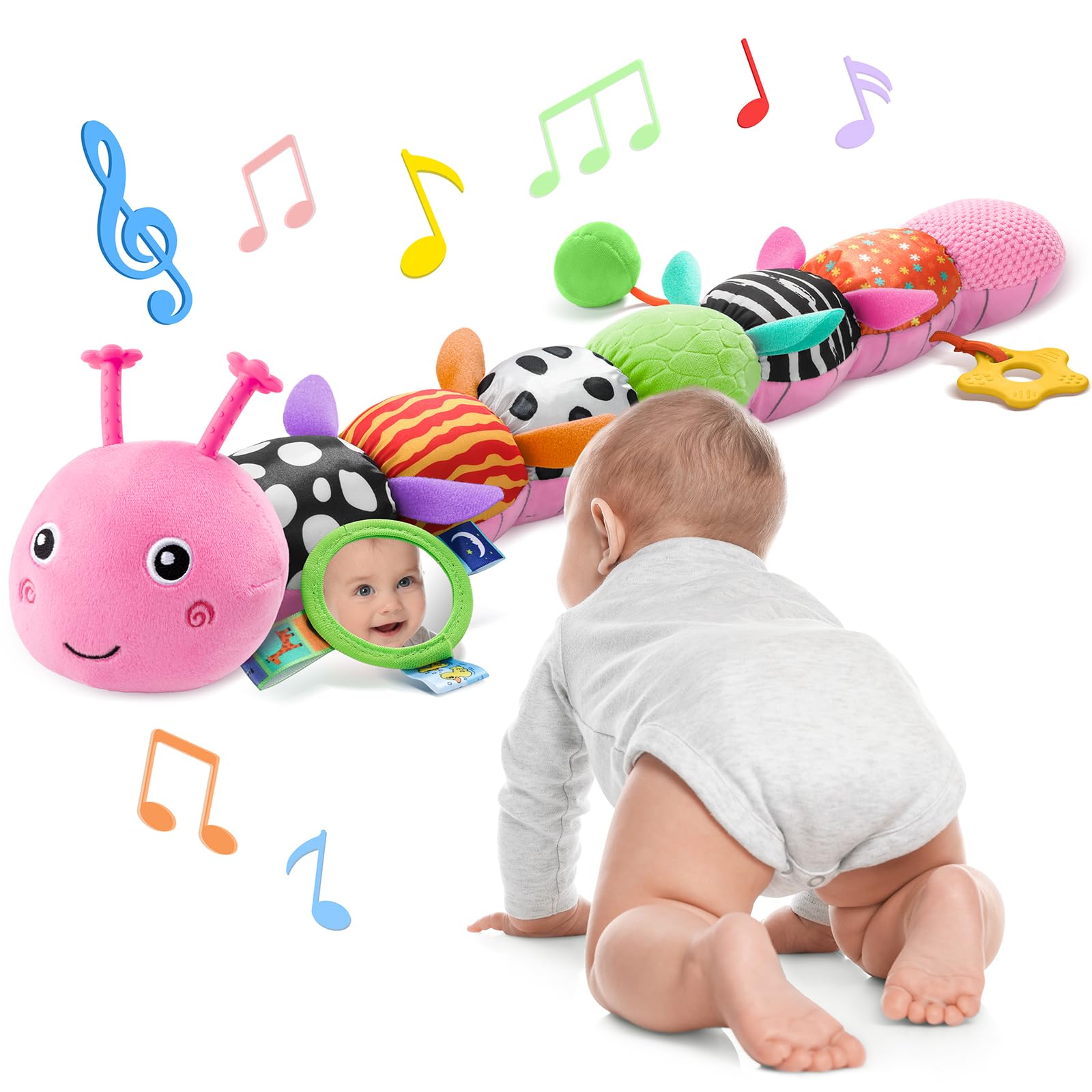 Baby Toys 6-12 Months Music Caterpillar Infant Toys Stuffed Animals 0-3-6 Months Teething Tummy Time Sensory Toys with
