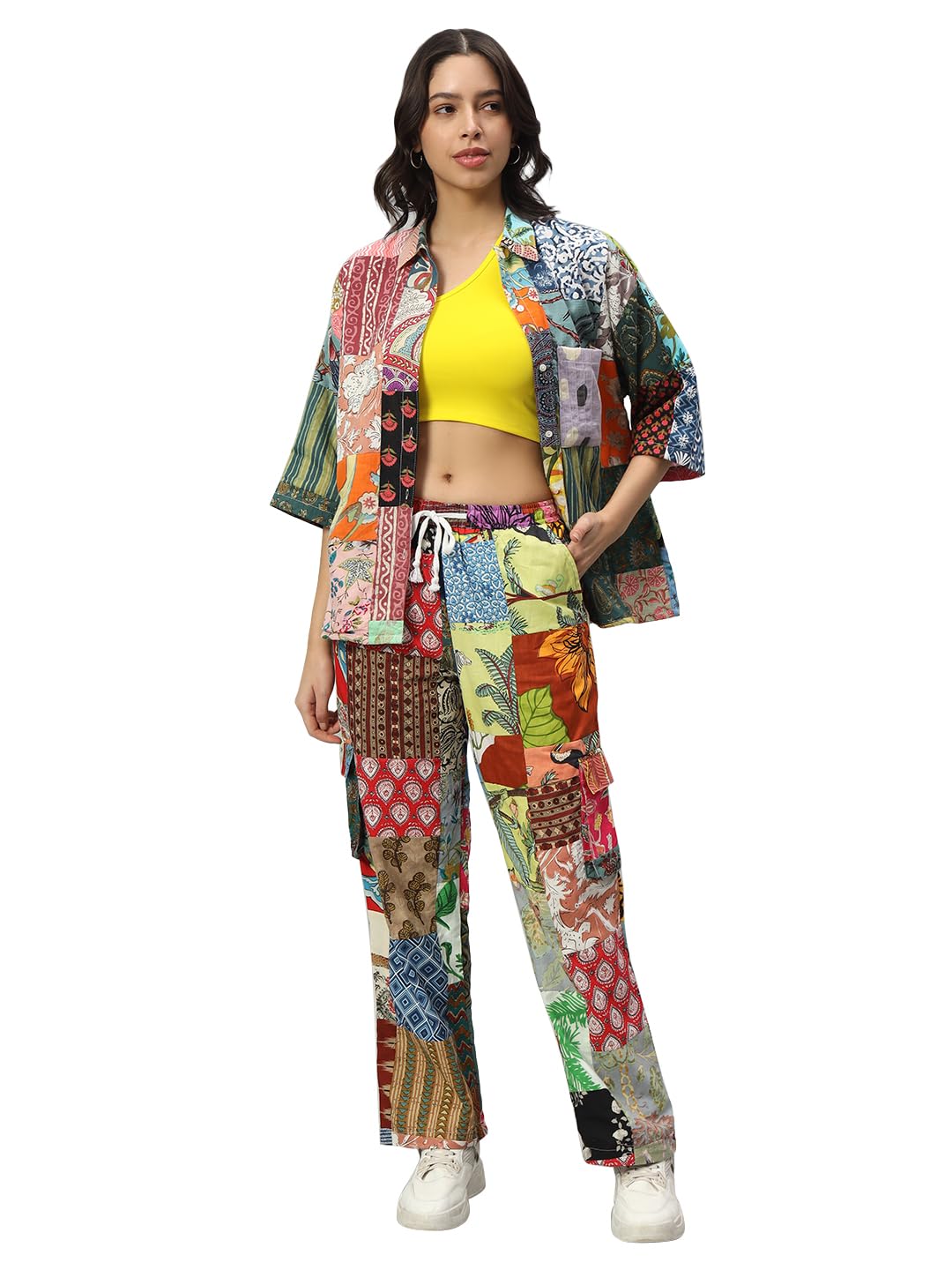 Ravaiyaa - Attitude is everything 100% Cotton Floral Print Collar Neck Oversized Shirt & Baggy Trouser Set for Women Causal Festival Office Shopping Outing Wear for Girls Western Co-ord Set (Green)-image-20