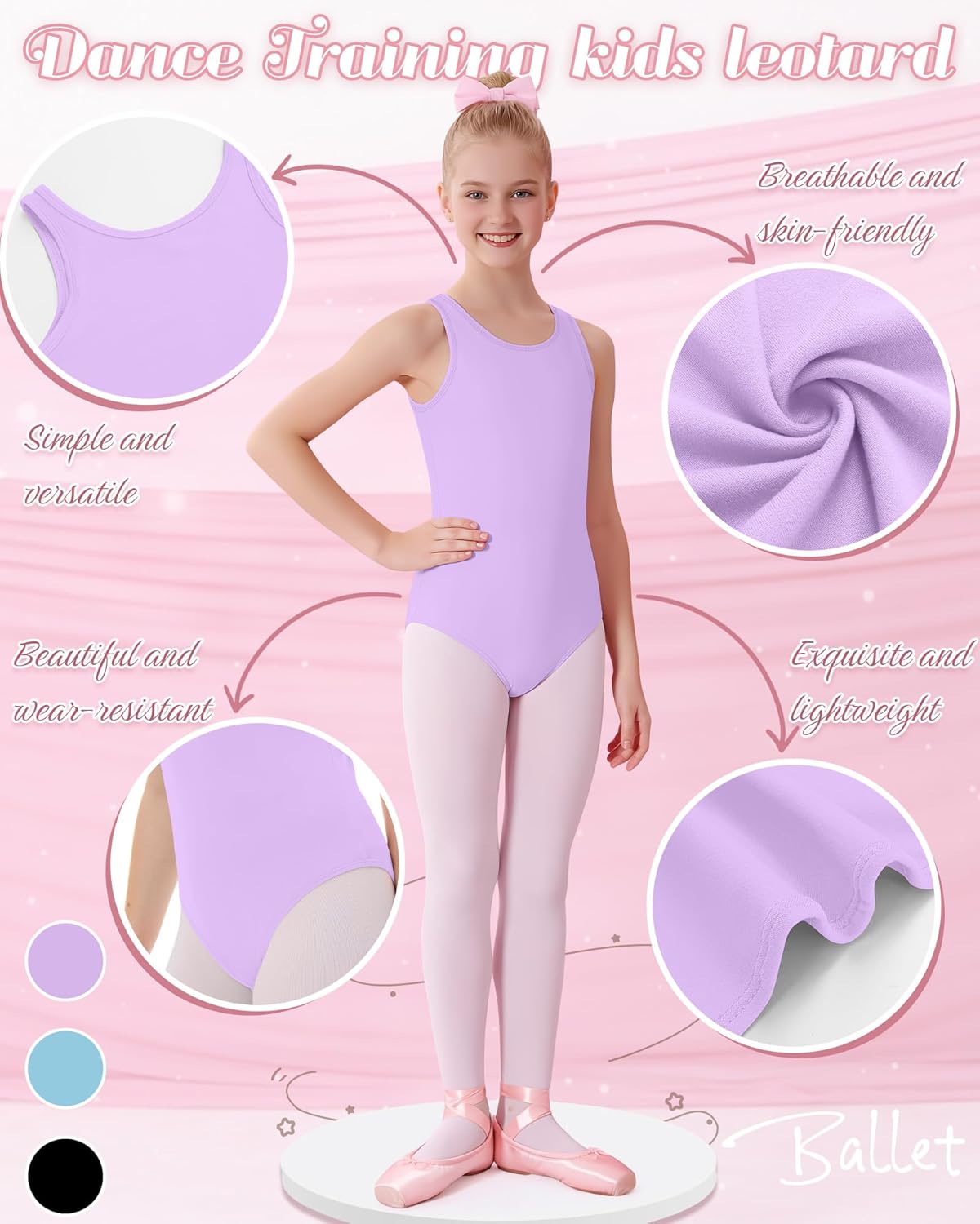 3 Pack Girls Leotards Ballet Toddlers Sleeveless Tank Leotard Dance Kids Bodysuit Gymnastics Tumbling Outfits 2-12Y