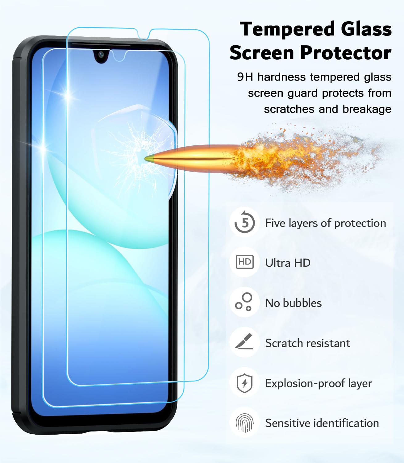 TesRank Etui do Samsung Galaxy A17 5G+ Zestaw 2 sztuk szkła hartowanego, ochrona z włókna węglowego] Elastyczny miękki pokrowiec premium TPU Galaxy A17 5G Odporny na zarysowania Odporny na wstrząsy