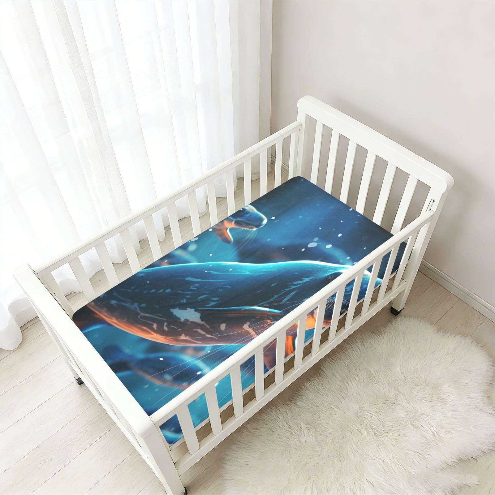 Morsas Azules Volando Espacio Sábana de Cuna para Niños Pequeños,Sábanas de Algodón Suave para Bebés Aptas para Colchón Corralito