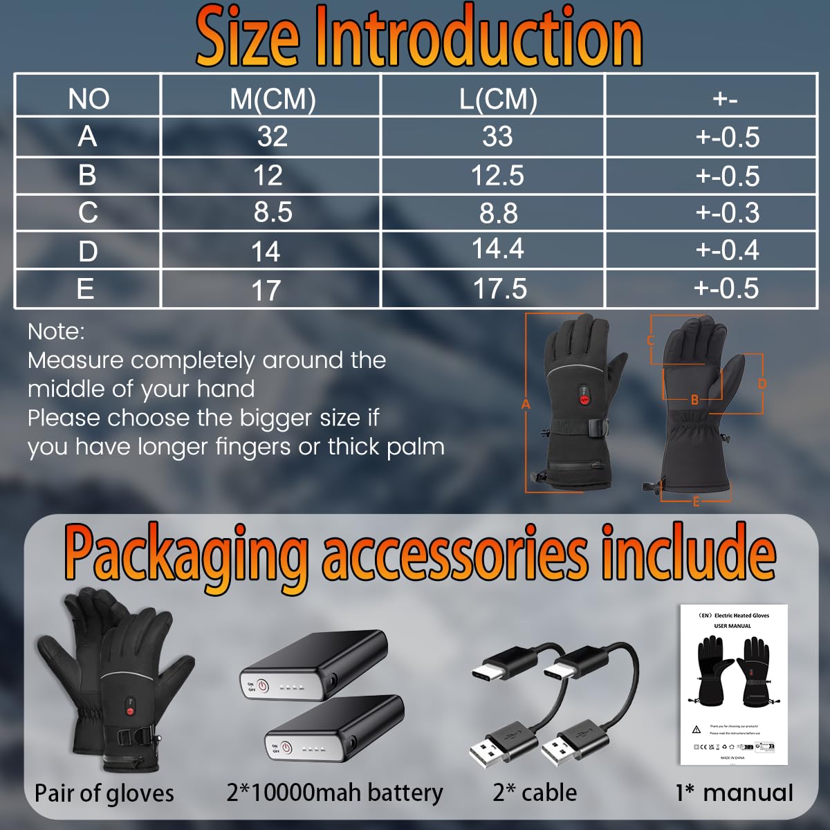 Guantes calefactables con Baterías de 5000mAh*2, 3 Temperatura Ajustables Guantes Calientes Eléctricos Calefactablescon para hombre mujer,Guantes Cálidos
