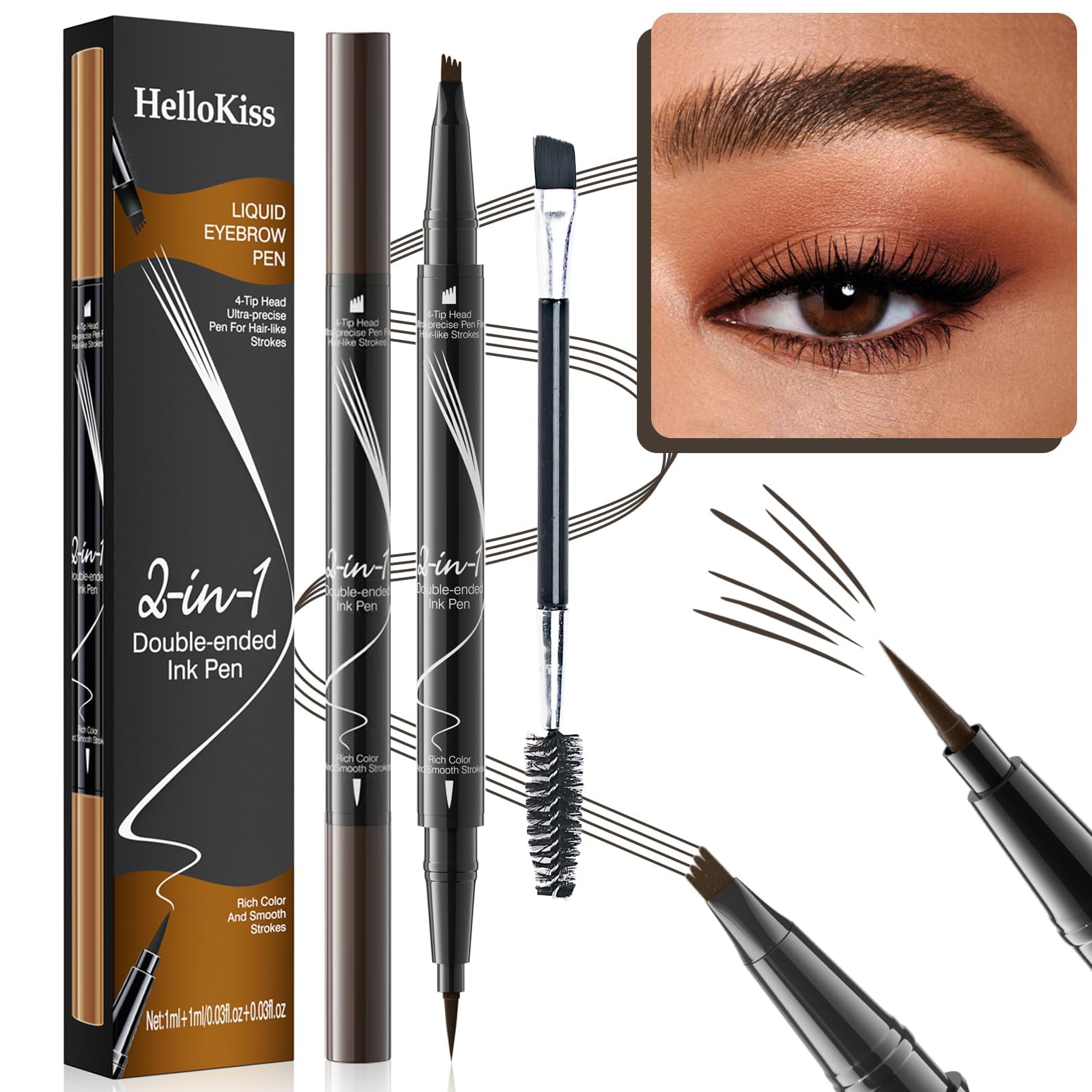 2 Stück Augenbrauenstift Wasserfest, 2-in-1 Dual-Ended Microblading Augenbrauenstift, Wischfest Eyebrow Pencil Kann Leicht Natürliche Augenbrauenfarbe