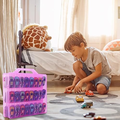 Miniatura 5 de HeIiLan Estuche organizador de almacenamiento de autos de juguete para autos Hot Wheels  Soporte de contenedor de transporte de doble cara para