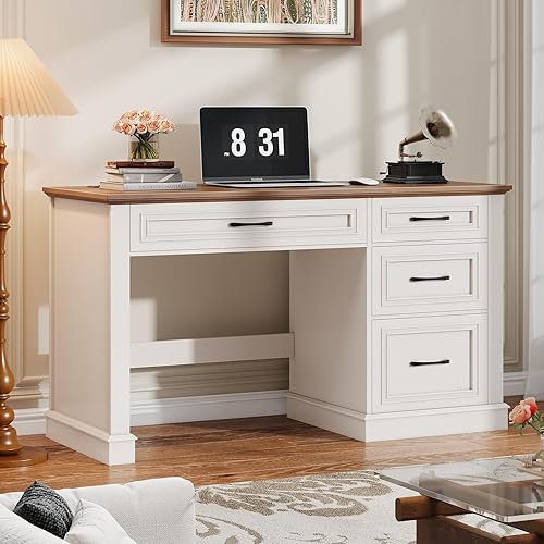 Miniatura 7 de Farmhouse - Escritorio ejecutivo de 47 pulgadas, escritorio para computadora con cajones y cajón de archivos, escritorio de computadora con estación