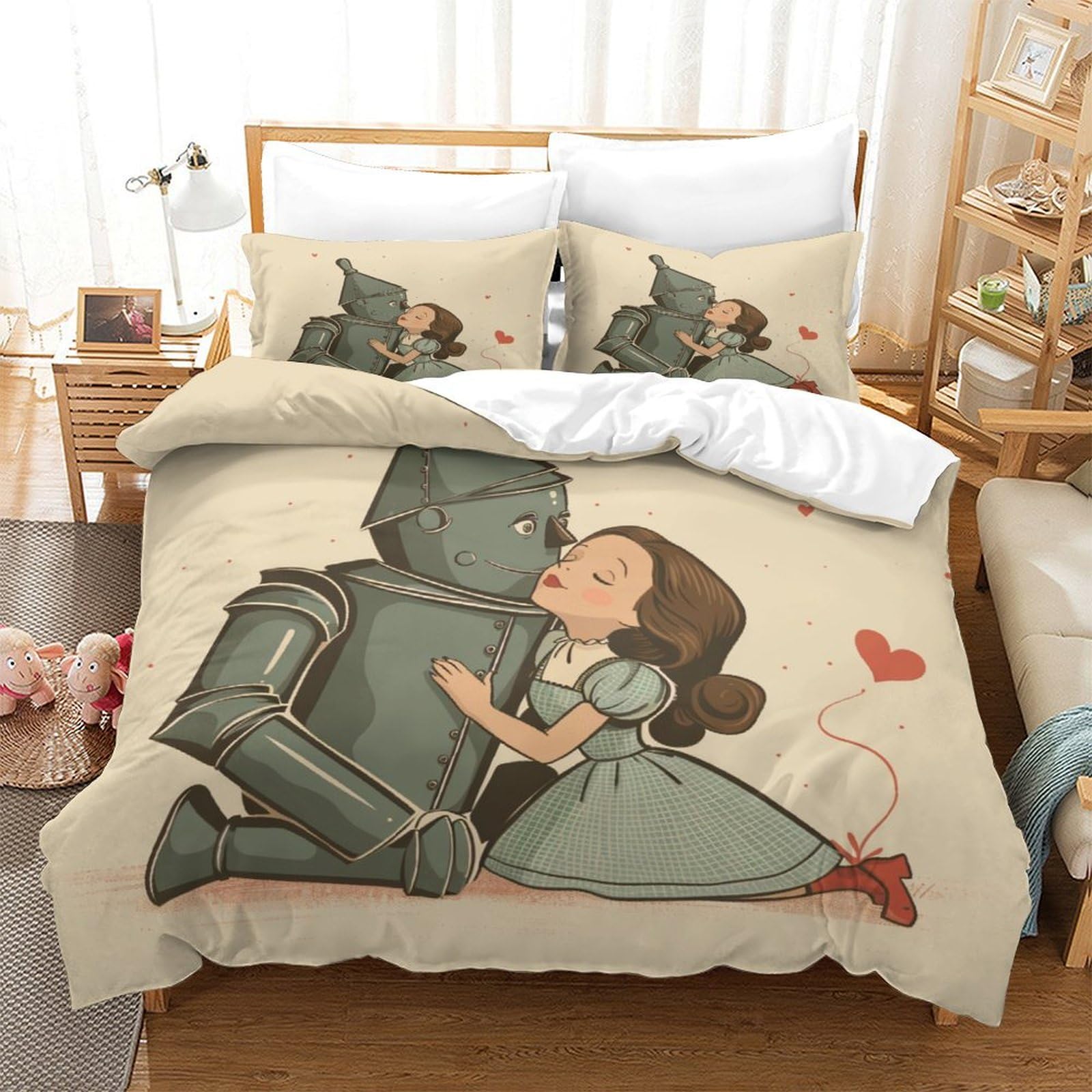 P1S9U7W5Y Romantic Cartoon 3D Printed Robot Love Duvet Cover Set 3pcs Microfiber Couple Bedroom Bedding Set Double（200x200cm）