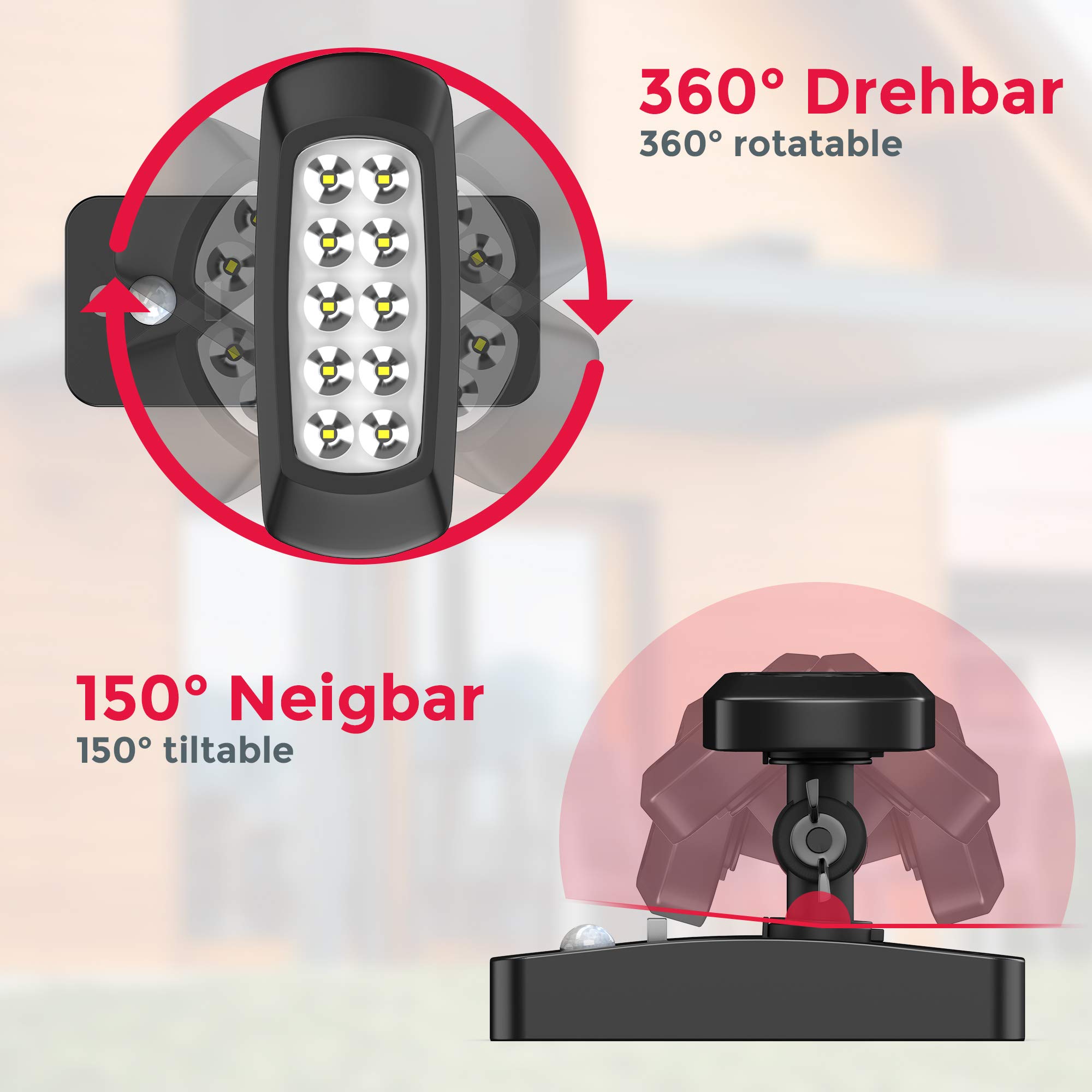 B.K.Licht Zewnętrzna lampa solarna LED IP44, czujnik ruchu PIR, projektor ścienny do domu, tarasu, balkonu, czarny, ochrona przed zachlapaniem, zimne białe światło 6500K