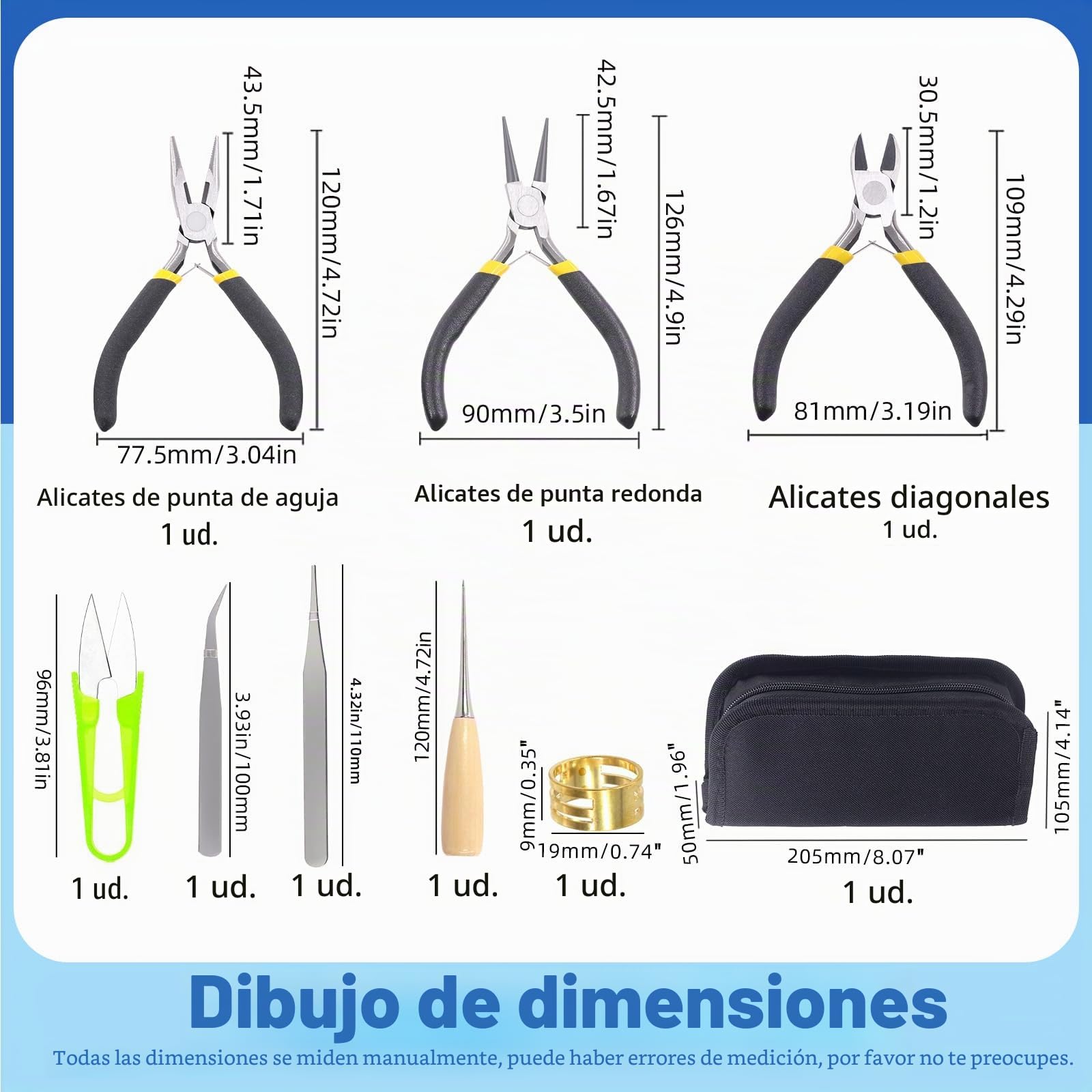 Glarks Juego de 6 Pinzas de Joyería - Kit de Herramientas Profesionales Con Agujas, Redondas, de Nariz Curvadas, Cortadores de Alambre y Para Engarzar