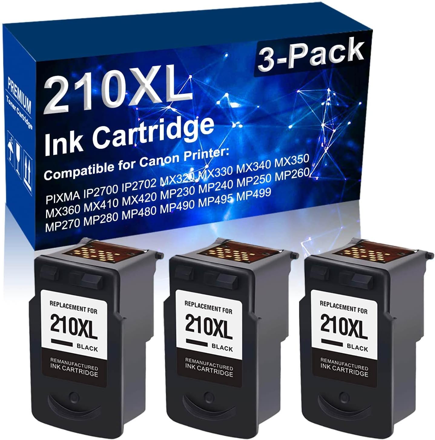 Amazon.com: 3-Pack (Black) Remanufactured PG-210XL PG 210XL Ink ...