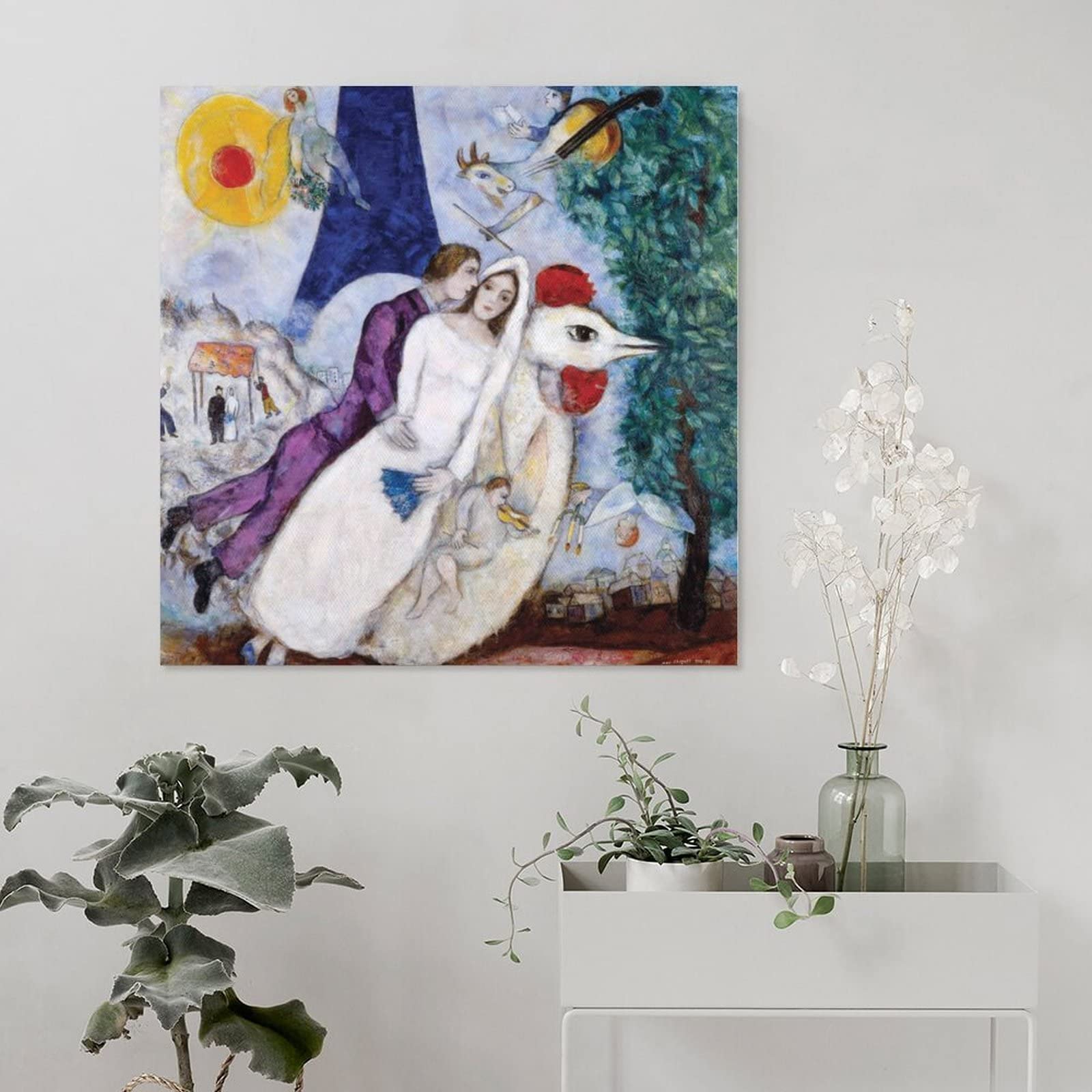 Marc Chagall The Brides of The Eiffel Tower Canvas Art Poster And