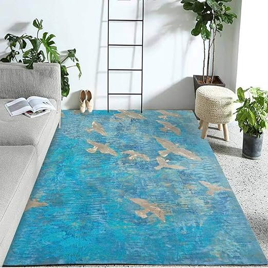 Amazon 小林良品 ラグ カーペット 60 90cm 薄い 屋内 おしゃれ 海の世界 かわいい 絵画模様 モダン 現代 北欧 印象派 グラデーション デザイン ルームマット 滑り止め付き 青 ブルー 水色 ラグ カーペット オンライン通販