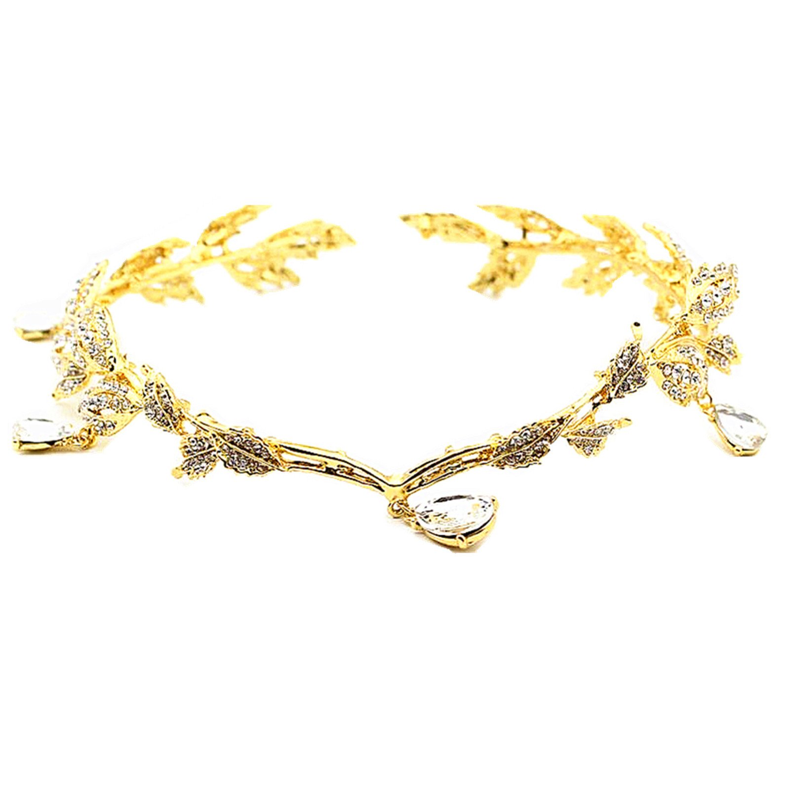 Wiipu Elegant Rhinestone Leaf Wedding Headpiece Headband Bridal Tiara Crown(B630) (Gold)