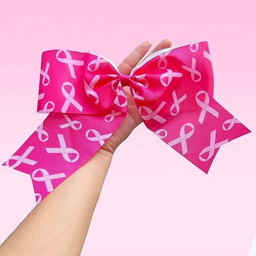 Miniatura 3 de 2 lazos grandes para animar el cáncer de mama, lazos para el cabello de 12 pulgadas, lazos de animadora, lazos de animadora, banda elástica para el