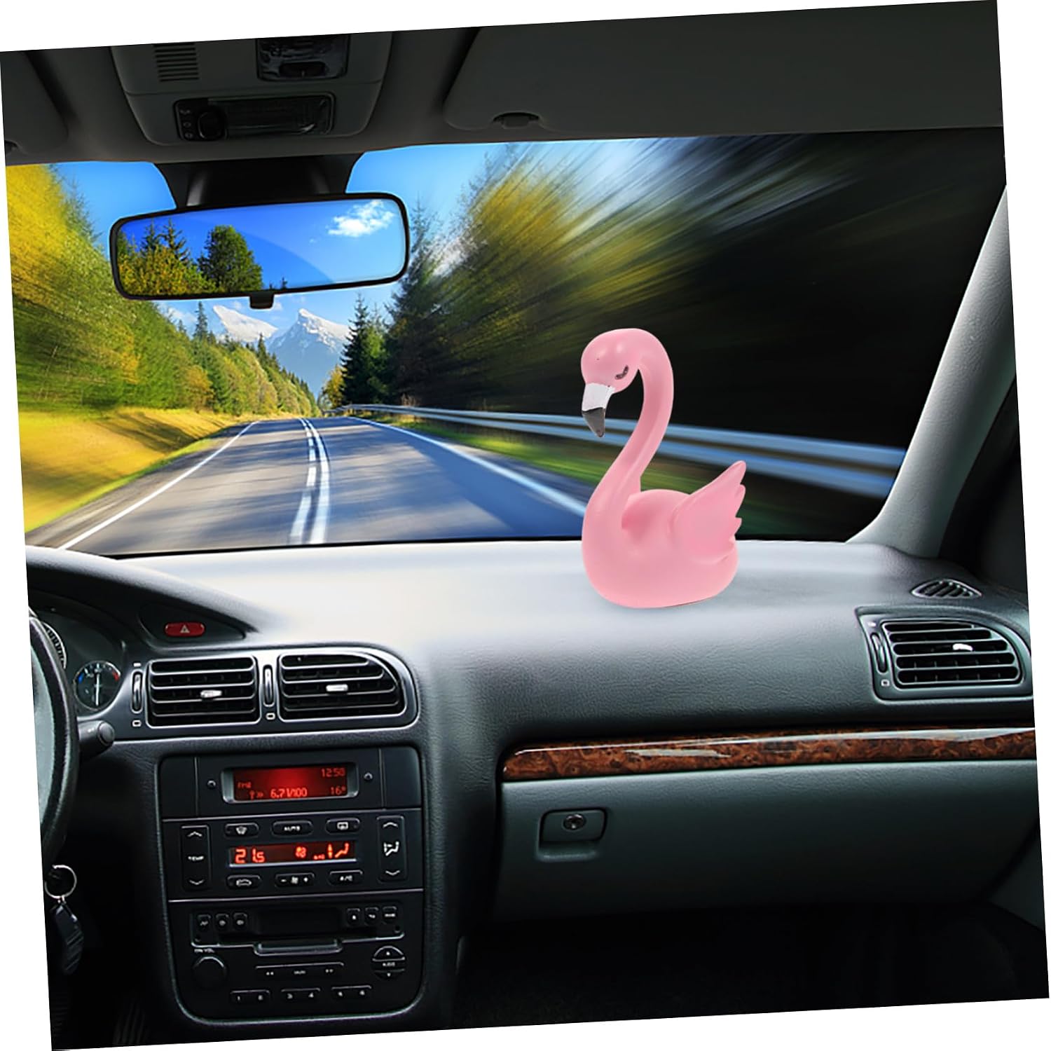 Car Decor Flamingo Ornament Love Pattern Creative Blinking Eyes and Tightened Wings for Interior Decoration Cars Offices and Bedrooms Pink