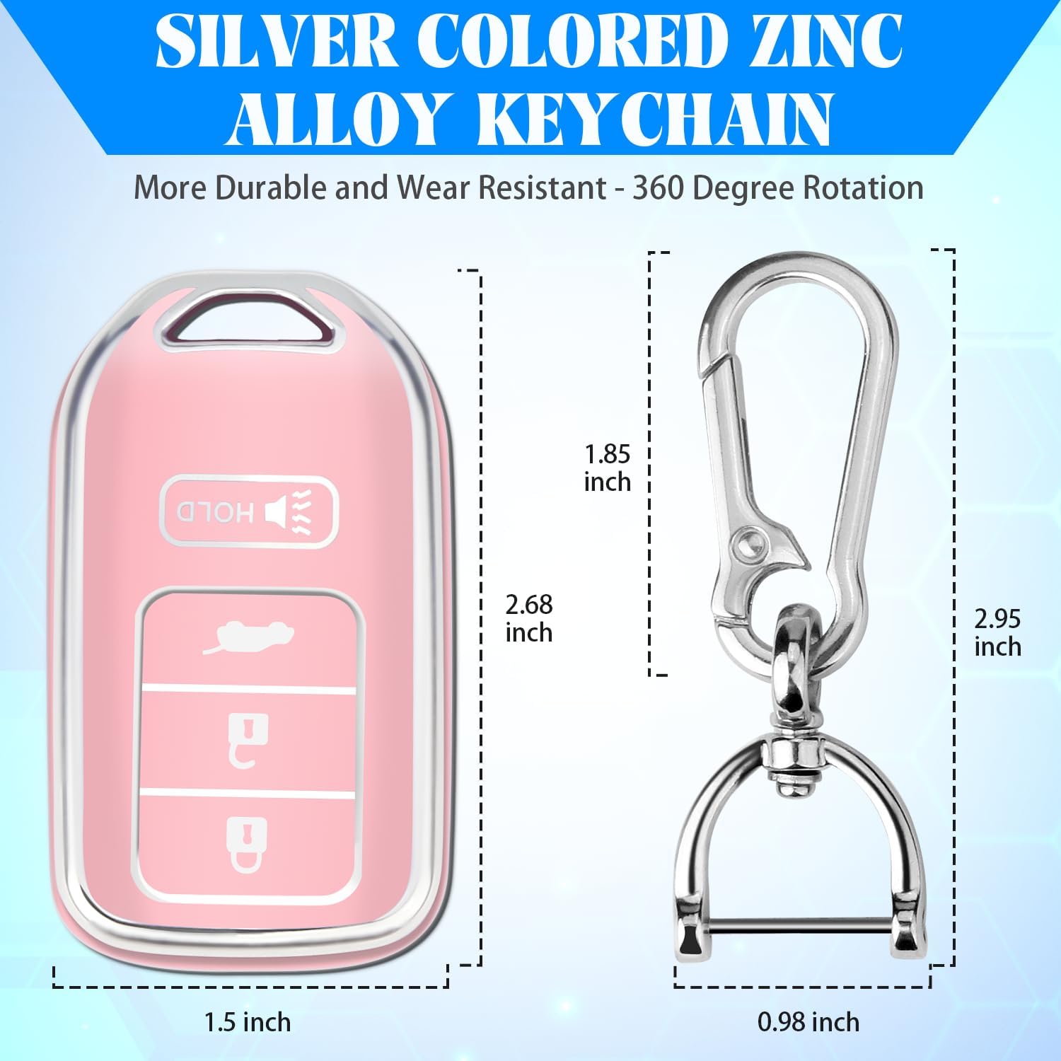 QBUC for Honda Key Fob Cover, fits for Honda HR-V Fit Pilot Odyssey LX EX 2014 2015 2016 2017 2018 2019 2020 2021 2022 Key Protector Accessories 4 Buttons (Silver-Pink)