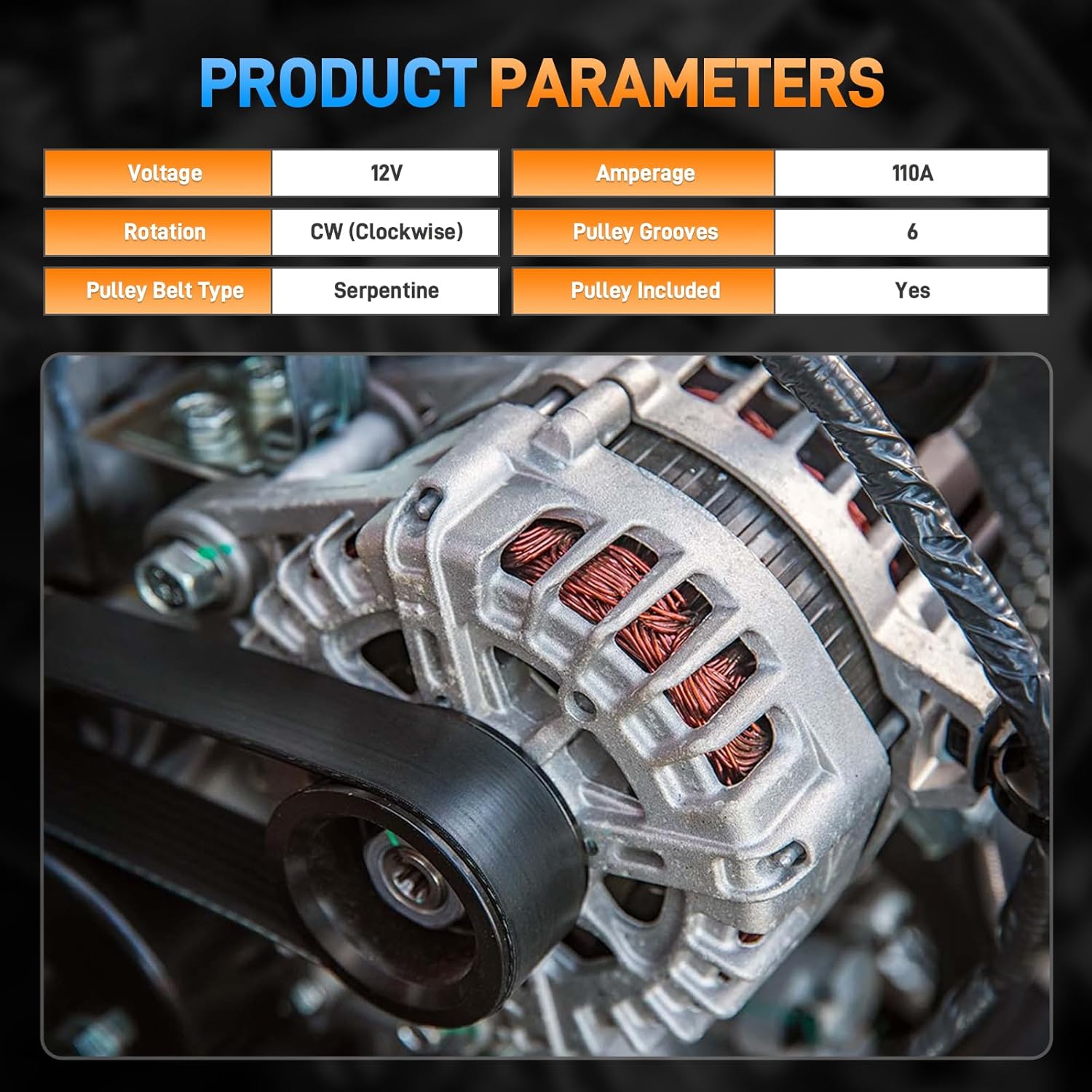 PG-11657 Alternator Compatible with Nissan Altima Advance Sense SL SV SR 2.5L 2013-2018 110A 12V Replace# 23100-3TA1B, 23100-3TA1A, 11657N