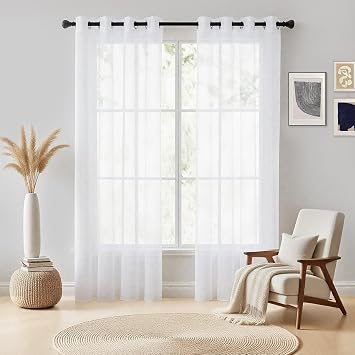 White Voile Curtains 84 Drop 2 Panels Net Curtains for Windows
