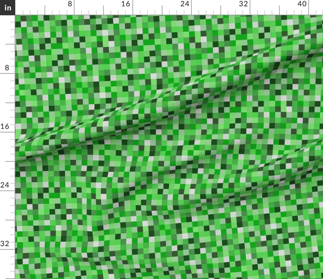 Spoonflower Fabric - Green Computer Video Games Gaming Kids Gaming Pixels Squares Printed on Petal Signature Cotton Fabric by The Yard - Sewing Quilting Apparel Crafts Decor