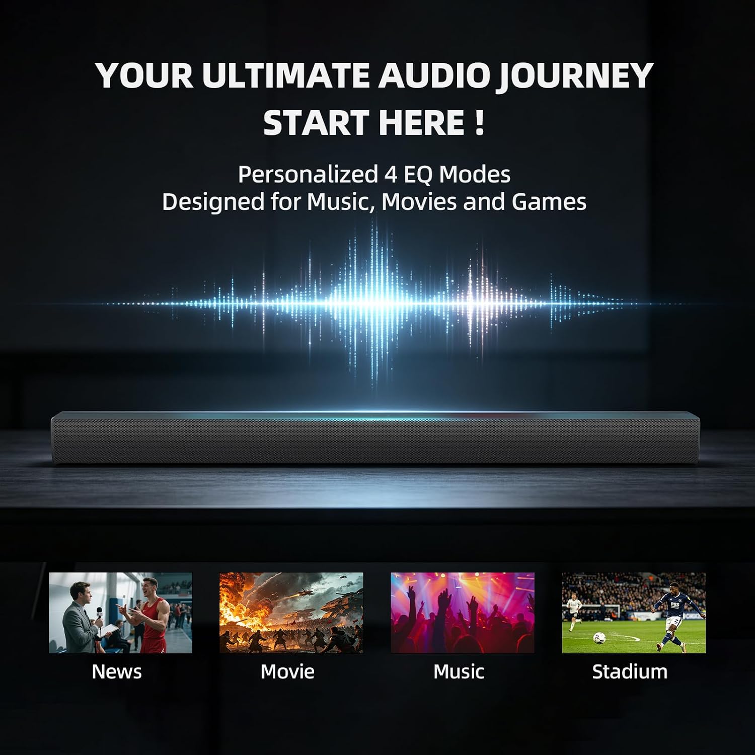 2.1 ch Sound Bar for Smart TV, 160W Built-in Subwoofer Bluetooth 5.3 TV Soundbar with 4 EQ Modes & Adjustable Bass, 30" Soundbar for Home Theater Audio for Movies, Gaming, Music