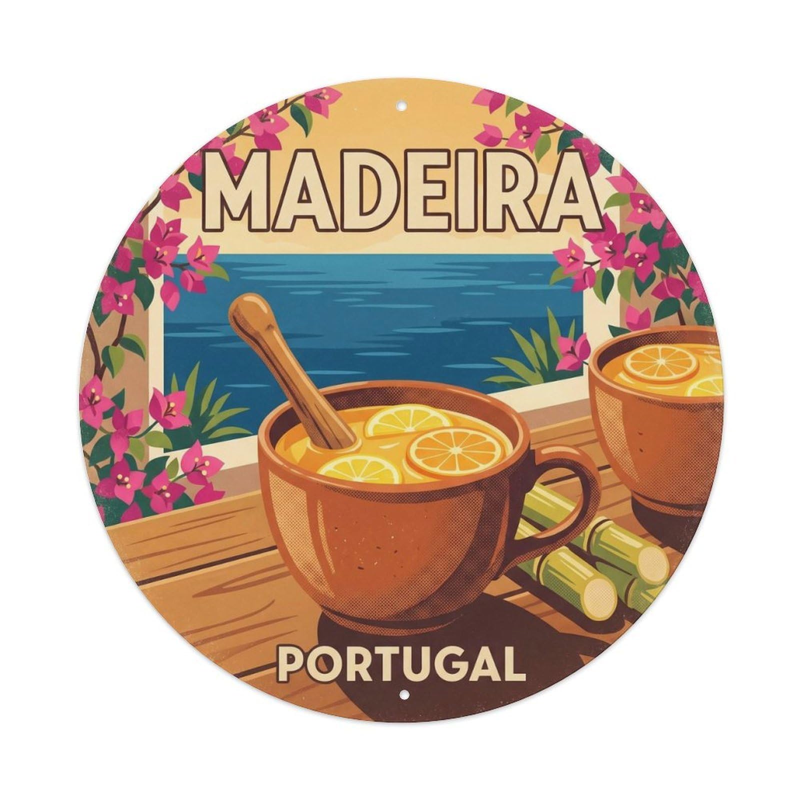 Olyhtr 8X8inch Classic Style Portugal Travel Madeira Poncha Cocktail Metal Tin Sign
