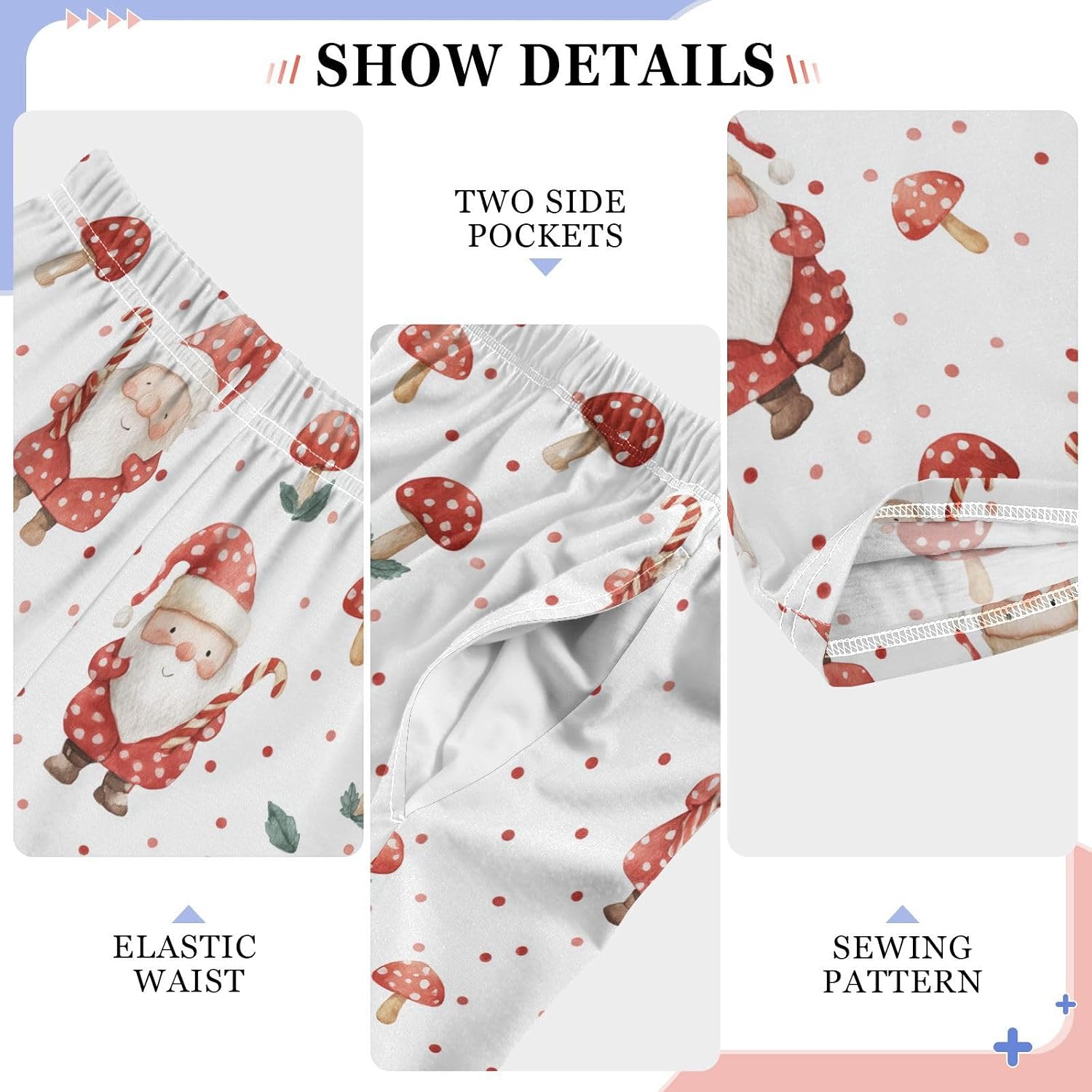 visesunny Boys' Pants Watercolor Santa Claus Mushroom Jogger Pants Elastic Waist Long Bottoms Trousers Pockets S-XL