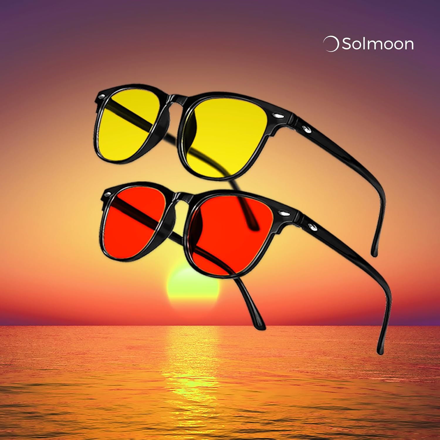 Solmoon - Blue Light Blocking Glasses - Sunset Yellow Lens and Deep Night Red Lens, American Tritan™ BPA Free Lenses Blue Light Glasses Men & Women Set2 - Red Lens Biohacker