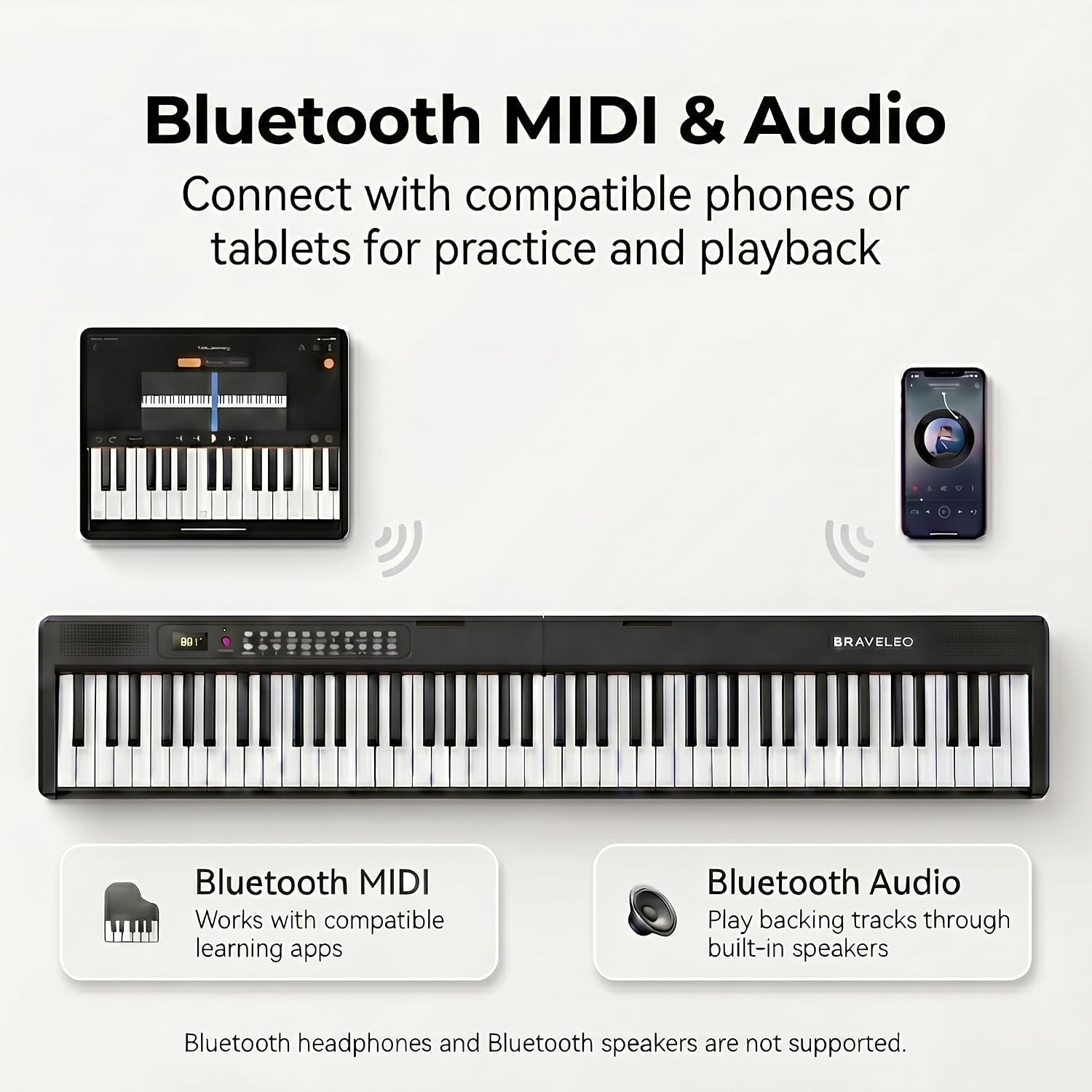 88 Key Folding Digital Piano Keyboard, Semi-Weighted Full Size Touch Sensitive Light-Up Keys, Portable Piano with Bluetooth, MIDI, 150 Demo Songs, 1000 Tones/Rhythms for Beginners and Adults