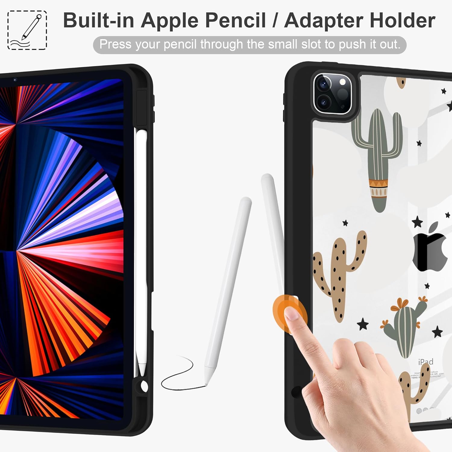 Case for iPad Pro 11 inch 4th/3rd/2nd/1st Generation with Pencil Holder, Trifold Stand Tablet Case for iPad Pro 11" M2/M1 2022 2021 2020 2018 with Auto Sleep/Wake, Cute Cactus