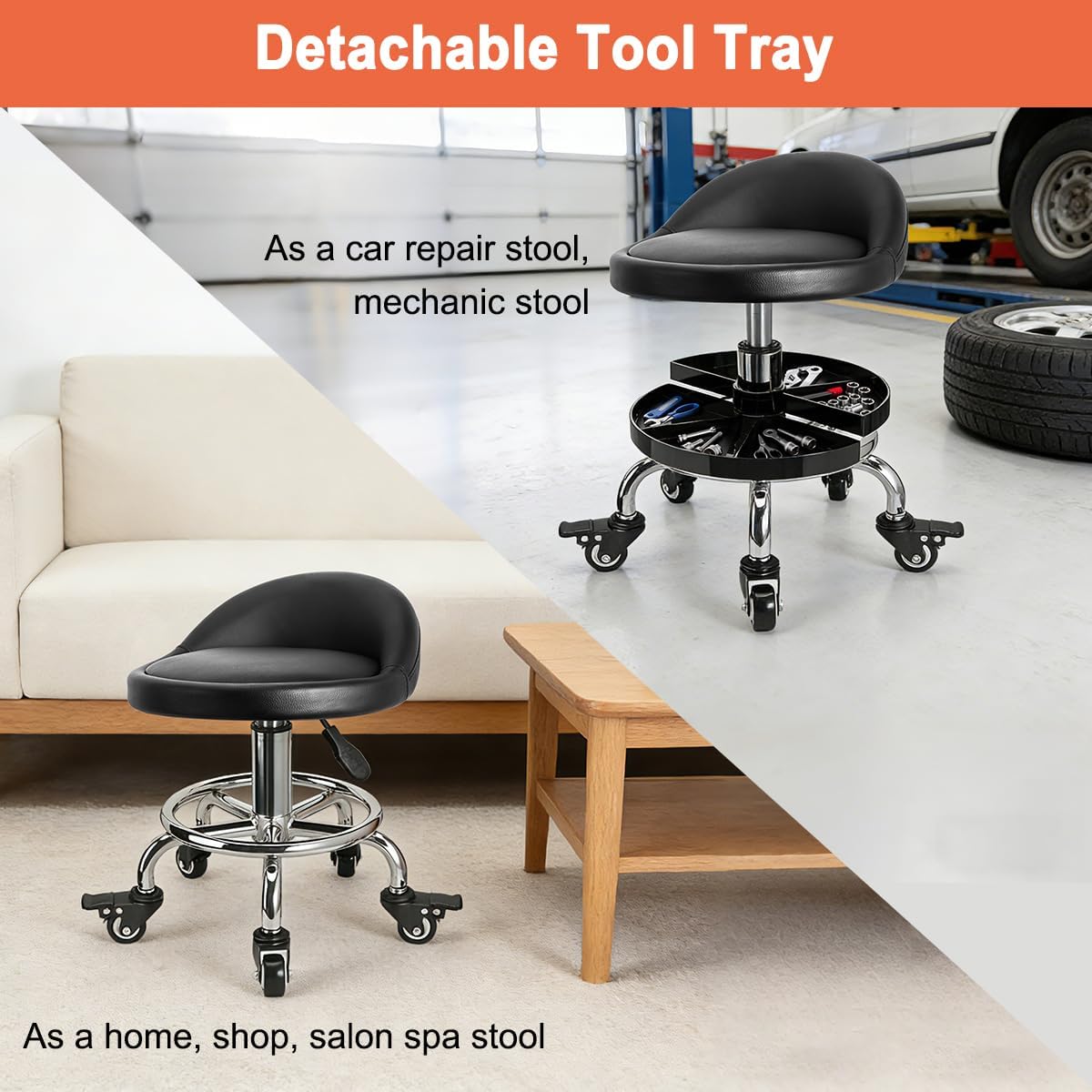 Garage Mechanic Stool with Storage Tray,Low Height Rolling Shop Stools, Rolling Mechanics Seat Chair Height Adjustable, Rolling Shop Chair, Work Stool Creeper Seat (Style 1)