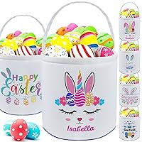 Vista 12 de Cesta de Pascua personalizada con nombre para niñas y niños, cesta de conejo de Pascua personalizada, bolsas de regalo para caza de huevos de Pascua