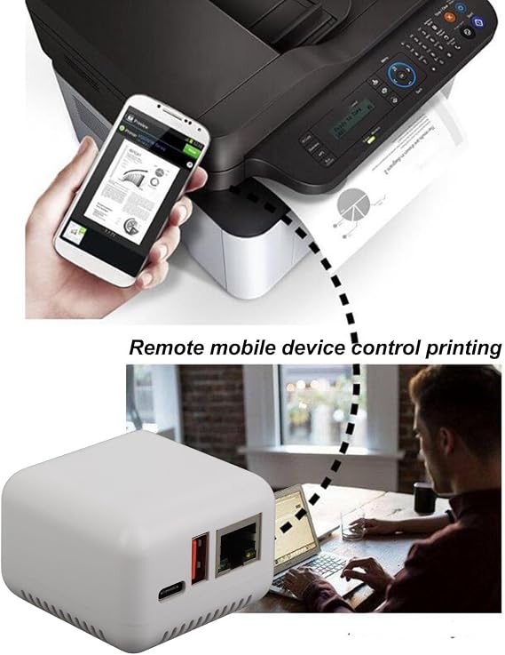 Sxhlseller USB 2.0 Network Print Server USB Print Server 5V LAN Compact Print Share Server Print Server for for Android for Linux3.4(White) (US Plug)