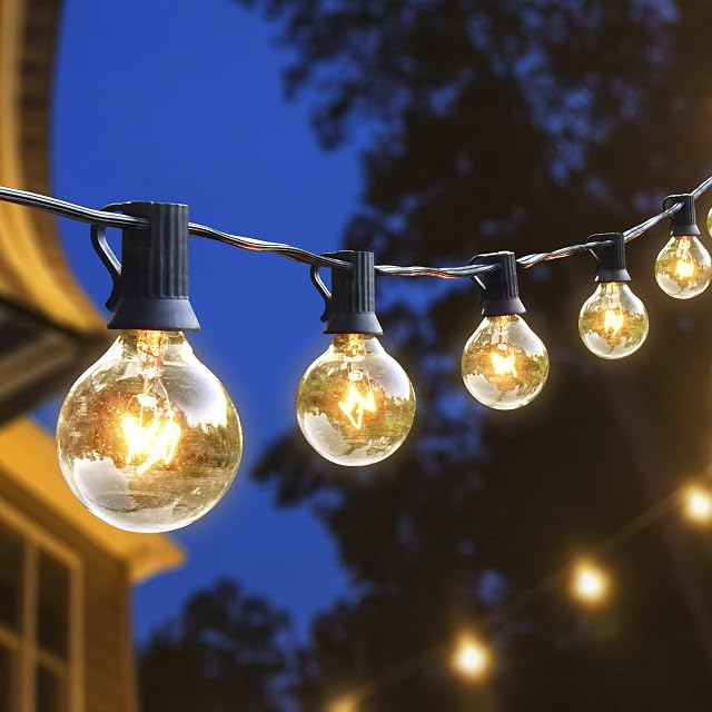 Hidixon Outdoor String Lights, 51FT G40 50+5(Spare Bulbs) Festoon Lights Outdoor Mains Powered Garden Patio Outside Globe String Lights, IP44 Waterproof for Wedding Cafe Home Party Decoration