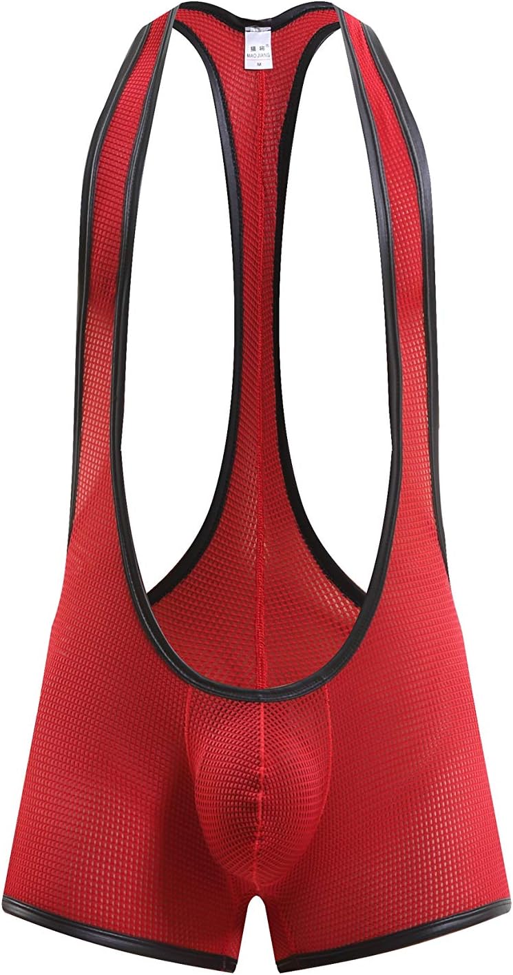 Swbreety Men's One-Piece Mesh Bodysuit Jockstrap Wrestling Singlet Underwear