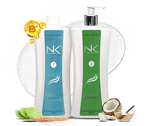NK Professional Care Tratamiento alisador de cabello con queratina, crema, para cuero cabelludo sensible, vegano, sin formaldehído, 32.1 fl oz, 32