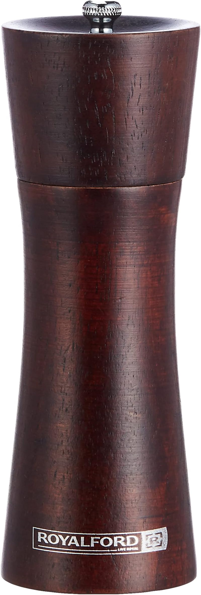 Royalford Wooden Pepper Mill - Portable Grinder Manual Mills Solid With Strong Adjustable Ceramic Grinders Ideal Spice Shaker For Pepper, Chilli, Cloves, Herbs & Mixtures Brown RF9963