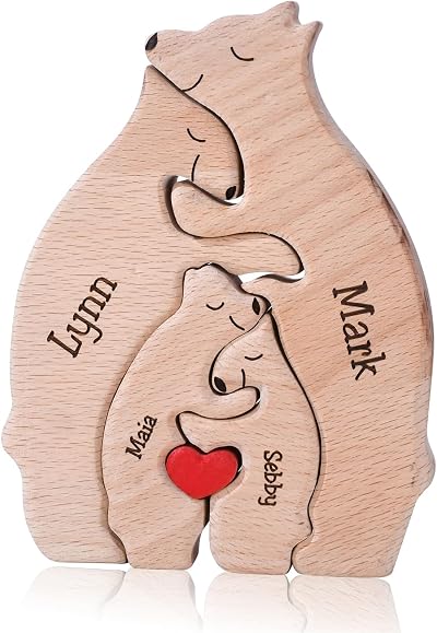Personalized Wooden Bear Family Puzzles 1-8 Names Customizable Wooden Puzzle Home Table Decor Gift for Dad Mom Couple (Bears)