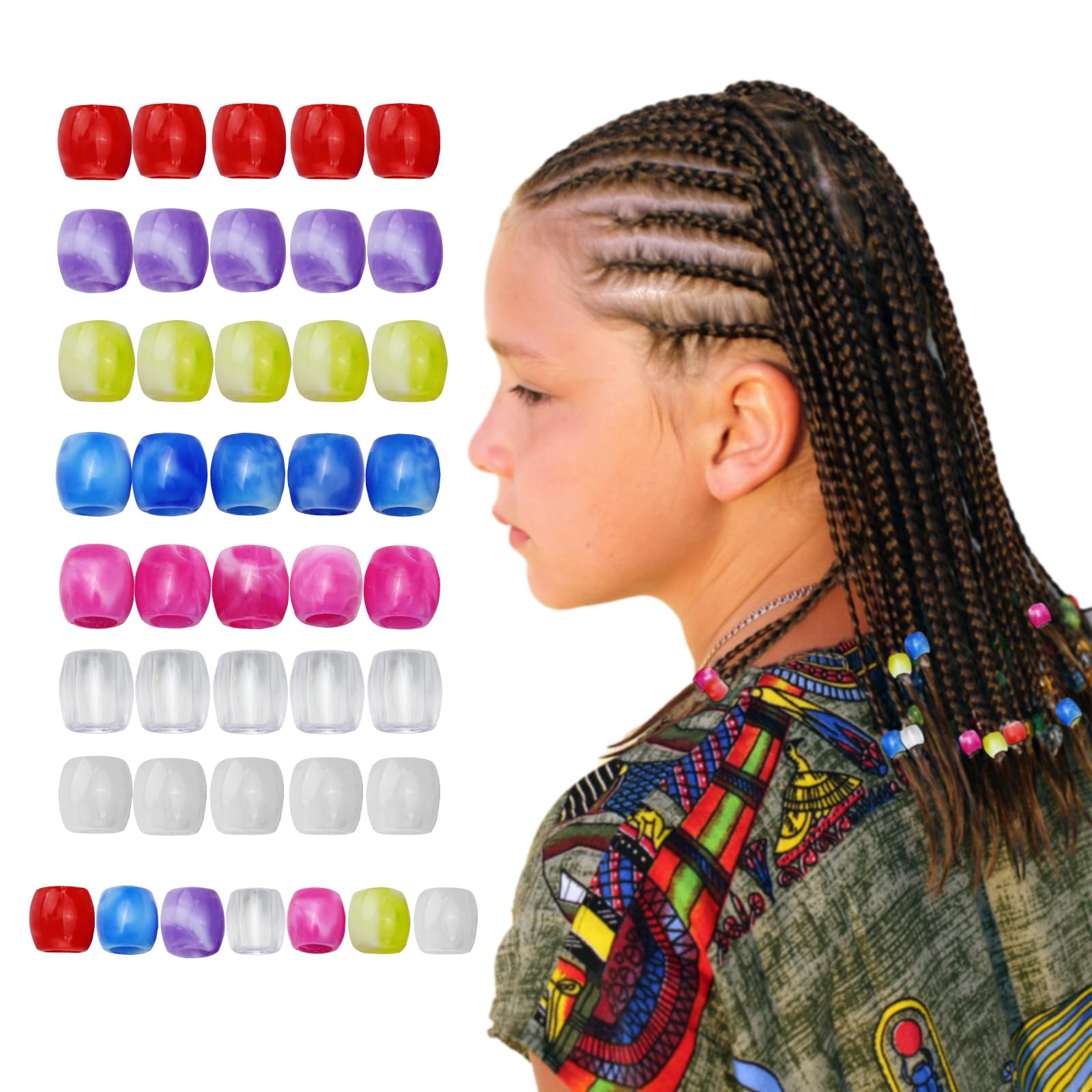 350pcs 7 Colours Large Hole Hair Beads for Men's and Women's Hair Decoration, can be Used As Jewellery Accessories