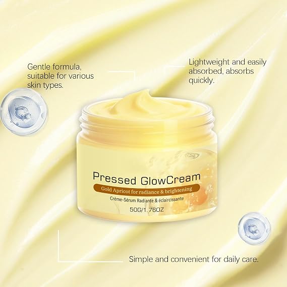 Pressed Glow Gold Apricot Kernel Face Cream - Daily Moisturiser for Dry Skin, Nourishing Cream for Women to Refresh and Soften Skin, Lightweight Texture for a Natural Glow (1Pack)