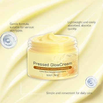 Pressed Glow Gold Apricot Kernel Face Cream - Daily Moisturiser for Dry Skin, Nourishing Cream for Women to Refresh and Soften Skin, Lightweight Texture for a Natural Glow (1Pack)