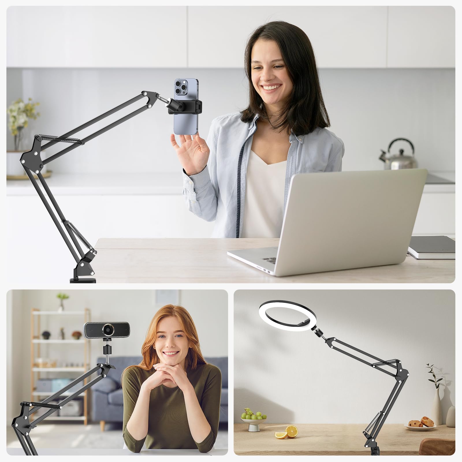 UBeesize Overhead Stativ Handy, Tischstativ Kamera mit Flexiblem Gelenkarm und Tischklemme Handy Gelenkarmhalterung Handys und Kameras Schraube Langarm Handyhalter für Videoaufzeichnung, Live-Stream