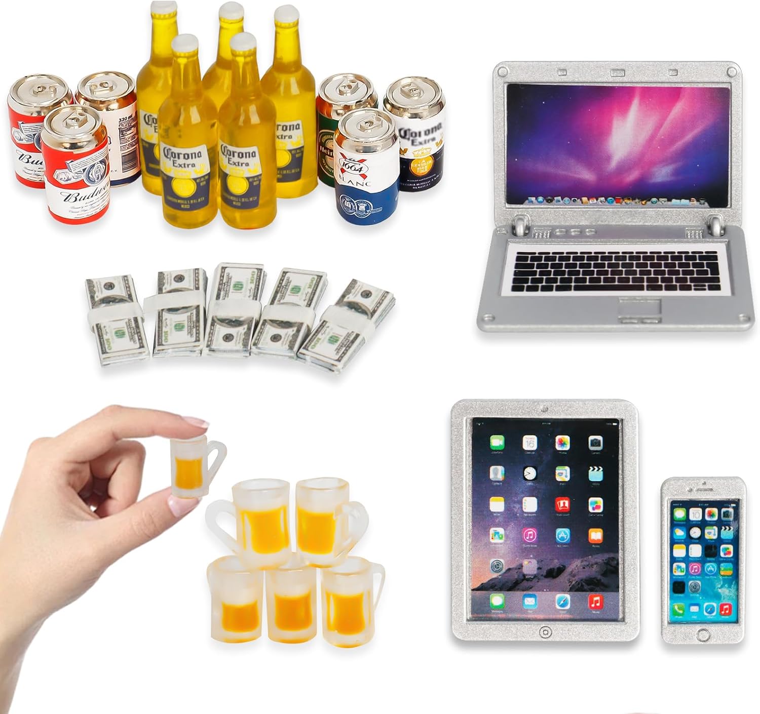 Hiawbon 24pcs Miniature Beer Bottles 1:12 Mini Beer Bottles Set