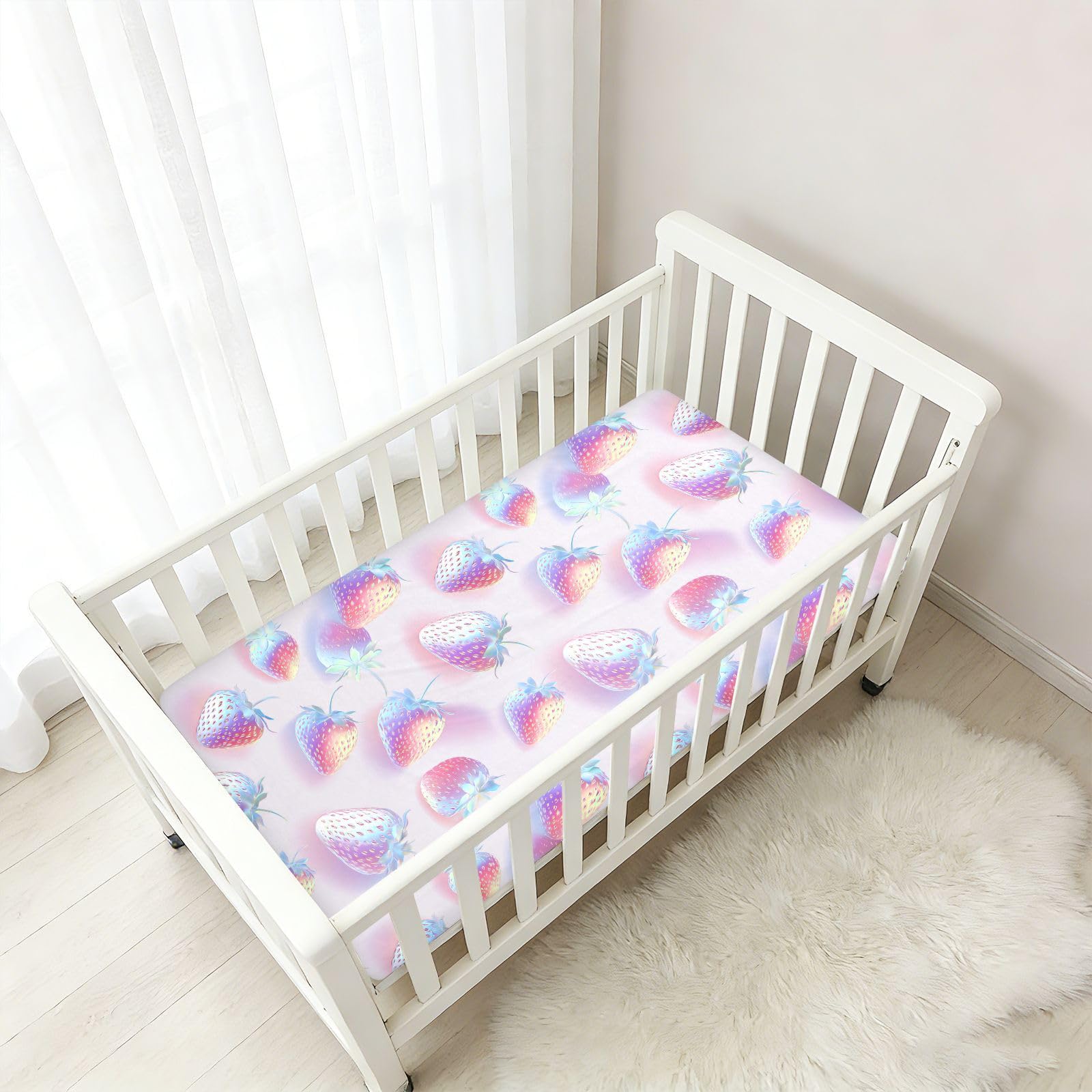 Lenzuola per culla con ologramma fragola argento per neonati e ragazze in cotone comodo traspirante per culla per bambini, 1 confezione cuna para ni?o