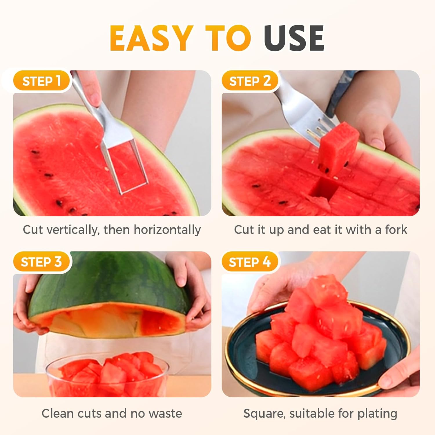 2-in-1 Portable Stainless Steel Fruit Cutter & Watermelon Fork Slicer - Melon Cube Cutter Tool for Quick Fruit Preparation in Kitchen