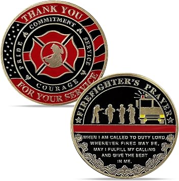 Thin Red Line Firefighter Challenge Coin Fireman Prayer Coin
