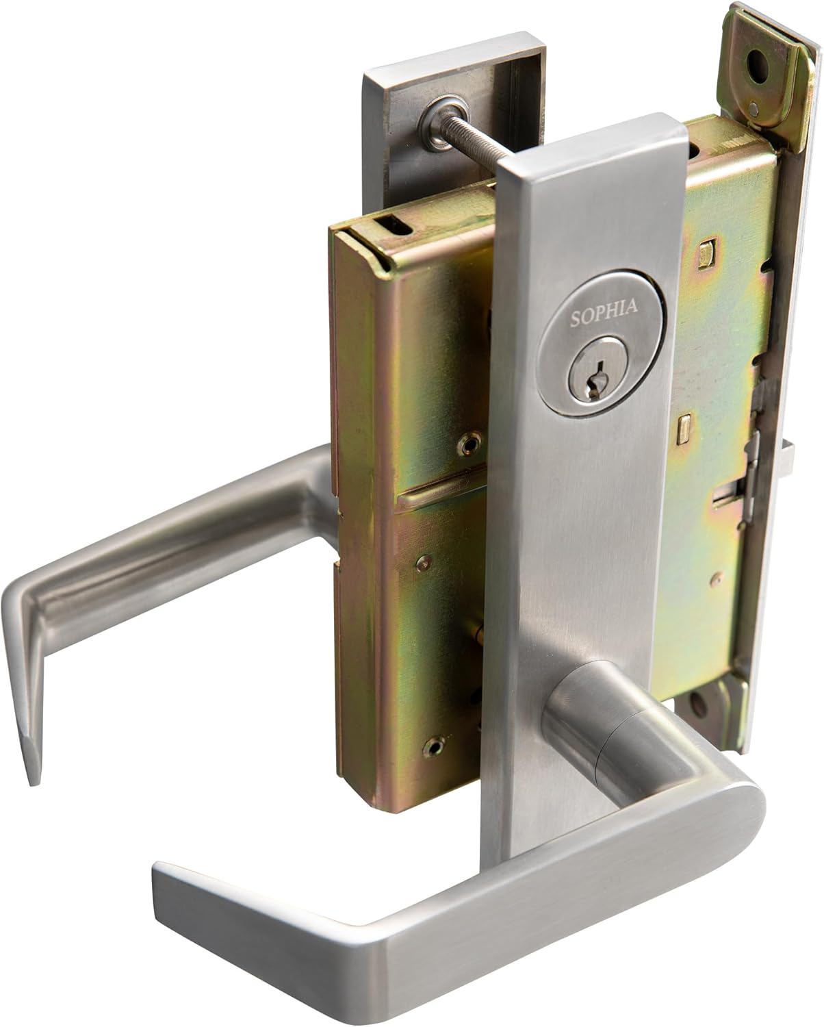 SOPHIA Commercial Heavy Duty Mortise Lockset Door Lever Lock Non-Handed Grade 1 Door Handle - Escutcheon Plate Keyed Lever Lockset, ADA, US32D Satin Chrome Finish for Storeroom Door