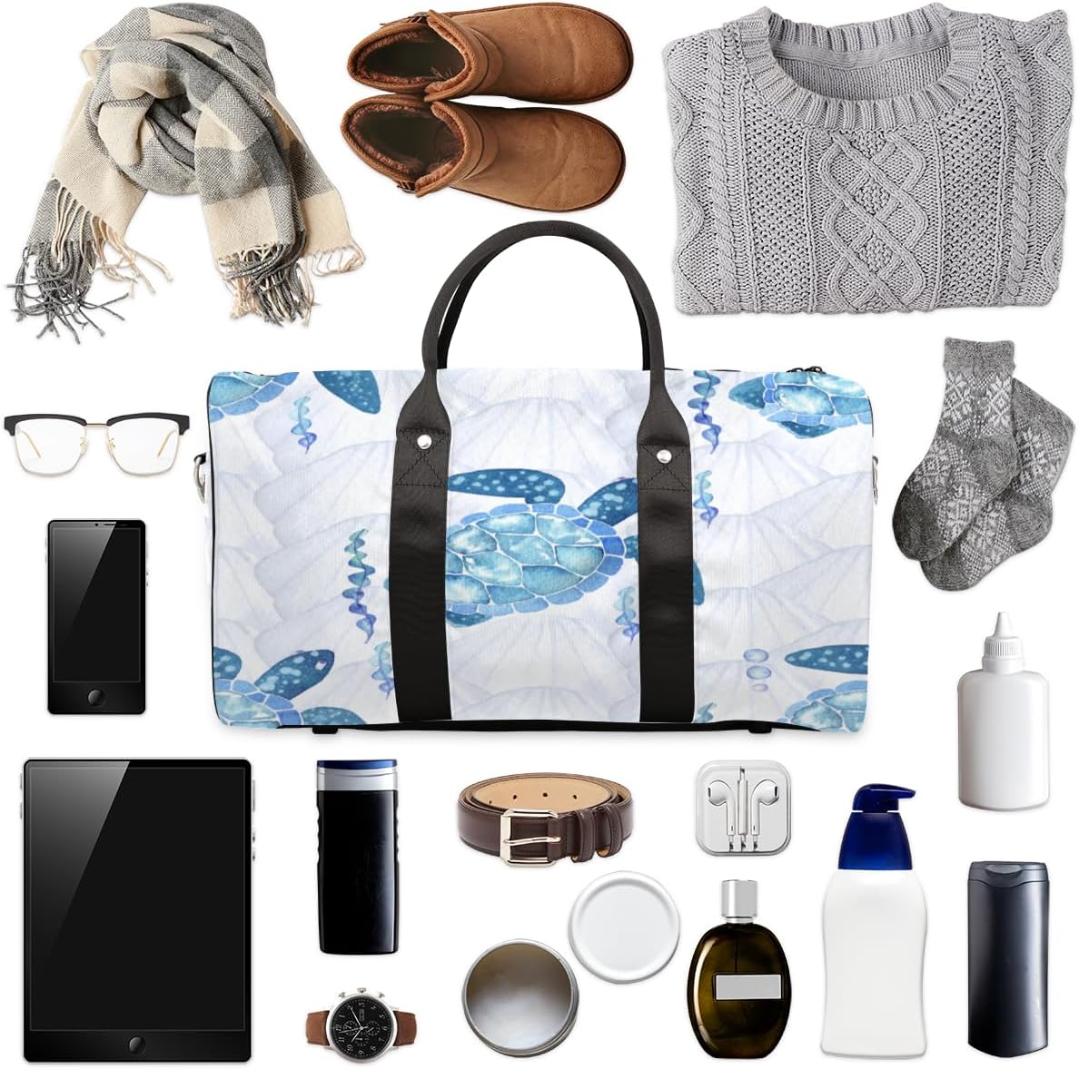 Watercolour Turtle Shell Travel Duffel Bag for Women Men Large Capacity Overnight Weekender Bags for Lightweight Waterproof Sport Gym Bag for Workout Yoga Swim