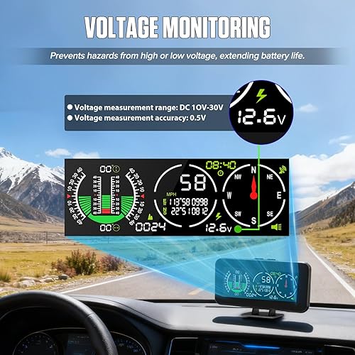 Miniatura 3 de Inclinómetro de coche M60 para vehículos todoterreno SUV, velocímetro GPS MPH KMH con brújula, medidor de inclinación digital multifuncional de