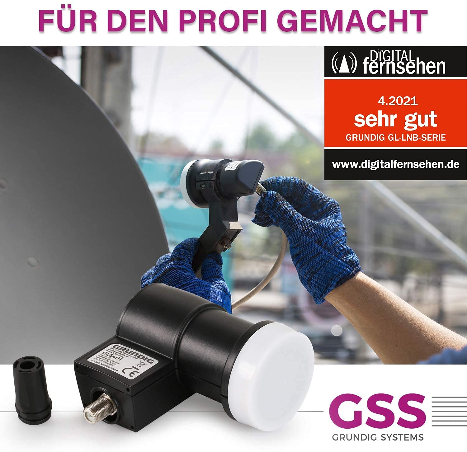 GSS Single LNB para antena parabólica – para 1 participante, LNC digital de 1 compartimento con filtro LTE, recepción Full HD 4K HDTV, para receptor de satélite, antena satélite + ayuda para enroscar